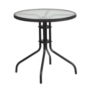 Flash Furniture TLH-087-BK-GG Black Powder Coated Metal Base With Tempered Glass Round Patio Table
