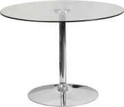 Flash Furniture CH-8-GG 39.25" Dia. Clear Glass Top Chrome Base with Protective Plastic Ring Round Table