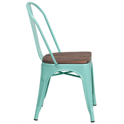 Flash Furniture ET-3534-MINT-WD-GG Mint Green Metal Curved Back with Vertical Slat Textured Wood Seat Stacking Side Chair