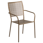 Flash Furniture CO-2-GD-GG Gold Steel with Arms Square Back and Seat Patio Stacking Armchair