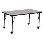 Flash Furniture XU-A2460-REC-GY-H-P-CAS-GG 60" W x 24" D x 17.5" - 25.5" Adjustable Height Rectangular Gray Activity Table