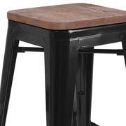 Flash Furniture CH-31320-30-BK-WD-GG Black Textured Wood Seat With Galvanized Steel Backless Bar Stool