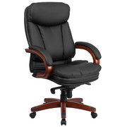 Flash Furniture BT-90171H-S-GG Black Padded Arms Mahogany Wood Capped Metal Base with Headrest High Back Design Executive Swivel Office Chair