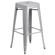 Flash Furniture CH-31320-30-SIL-GG Silver Galvanized Steel Drain Hole In Seat Backless Bar Stool