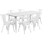 Flash Furniture ET-CT005-6-30-WH-GG White Steel Rectangular Table Set with 6 Chairs
