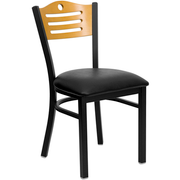Flash Furniture XU-DG-6G7B-SLAT-BLKV-GG Natural Finish Plywood Back Black Vinyl Upholstered Seat Hercules Series Restaurant Chair
