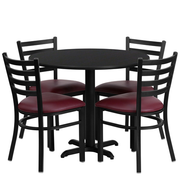 Flash Furniture HDBF1005-GG 36" Dia. x 30" H Black Laminate Finish Round Table Set with 4 Metal Ladder Back Banquet Chairs