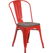 Flash Furniture CH-31230-RED-WD-GG Red Metal Curved Back with Vertical Slat Textured Wood Seat Stacking Side Chair