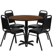 Flash Furniture HDBF1004-GG 36" Dia. x 30" H Walnut Laminate Finish Round Table Set with 4 Banquet Chairs