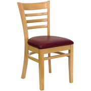 Flash Furniture XU-DGW0005LAD-NAT-BURV-GG Wood Ladder Back Burgundy Vinyl Upholstered Seat Hercules Series Restaurant Chair