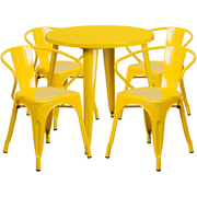 Flash Furniture CH-51090TH-4-18ARM-YL-GG 30" Dia. x 29 1/2" H Yellow Metal Round Table and 4 Chair Set