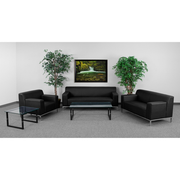 Flash Furniture ZB-DEFINITY-8009-SET-BK-GG Black LeatherSoft Upholstery With Integrated Stainless Steel Legs And Frame Hercules Definity Series Reception Set