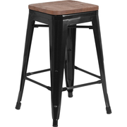 Flash Furniture CH-31320-24-BK-WD-GG Black Galvanized Steel Counter Height Backless Bar Stool