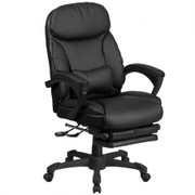 Flash Furniture BT-90506H-GG Black Padded Arms Heavy Duty Black Nylon Base with Headrest Executive Reclining Swivel Office Chair