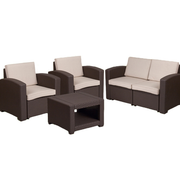 Flash Furniture DAD-SF-112T-CBN-GG 4-Piece Chocolate Brown Resin Frame Faux Rattan Outdoor Patio Set