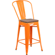 Flash Furniture CH-31320-24GB-OR-WD-GG Orange Metal Curved Back With Vertical Slat Counter Height Bar Stool