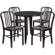 Flash Furniture CH-51090TH-4-18VRT-BQ-GG 30" Dia. x 29 1/2" H Black and Antique Gold Metal Round Table and 4 Chair Set