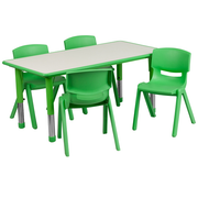 Flash Furniture YU-YCY-060-0034-RECT-TBL-GREEN-GG 47 1/4" W x 23 5/8" D x 14 1/2" - 23 3/4" Adjustable Height Green Plastic and Gray Laminate Rectangular Preschool Activity Table Set with 4 Chairs