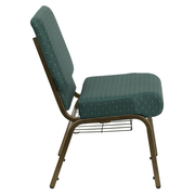 Flash Furniture FD-CH0221-4-GV-S0808-BAS-GG Hunter Green 21.25" Width Steel Book Rack with Communion Cup Holder Gold Vein Frame Hercules Series Extra Wide Stacking Church Chair