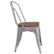 Flash Furniture CH-31230-SIL-WD-GG Silver Metal Curved Back with Vertical Slat Textured Wood Seat Stacking Side Chair