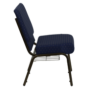 Flash Furniture FD-CH0221-4-GV-S0810-BAS-GG Navy Blue 21.25" Width Steel Book Rack with Communion Cup Holder Gold Vein Frame Hercules Series Extra Wide Stacking Church Chair