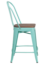 Flash Furniture ET-3534-24-MINT-WD-GG 40.25" H Mint Green Galvanized Steel Counter Height Curved Back With Vertical Slat Bar Stool