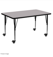 Flash Furniture XU-A2448-REC-GY-T-P-CAS-GG 48"W x 24"D x 25-2/5" Adjustable Height Gray Laminate Top Rectangular Activity Table
