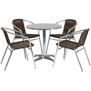 Flash Furniture TLH-ALUM-28RD-020CHR4-GG Brown Steel Round Table Set with 4 Chairs
