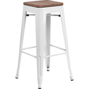 Flash Furniture CH-31320-30-WH-WD-GG White Textured Wood Seat With Galvanized Steel Backless Bar Stool