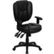 Flash Furniture GO-930F-BK-LEA-ARMS-GG Black Bonded Leather Padded Arms Mid Back Design Ergonomic Swivel Task Chair