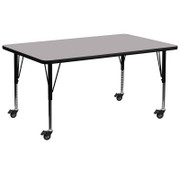 Flash Furniture XU-A3072-REC-GY-T-P-CAS-GG 72" W x 30" D x 17.4" - 25.4" Adjustable Height Rectangular Gray Activity Table