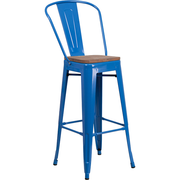 Flash Furniture CH-31320-30GB-BL-WD-GG Blue Metal Curved Back With Vertical Slat Bistro Style Bar Stool