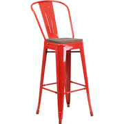 Flash Furniture CH-31320-30GB-RED-WD-GG Red Metal Curved Back With Vertical Slat Bistro Style Bar Stool