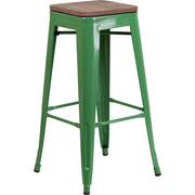 Flash Furniture CH-31320-30-GN-WD-GG Green Textured Wood Seat With Galvanized Steel Backless Bar Stool