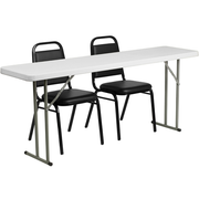 Flash Furniture RB-1872-2-GG 72" Dia. x 29" H Granite White Plastic Table Top Rectangular Folding Training Table Set with 2 Chairs