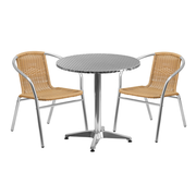 Flash Furniture TLH-ALUM-28RD-020BGECHR2-GG Beige Steel Round Table Set with 2 Chairs