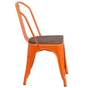 Flash Furniture CH-31230-OR-WD-GG Orange Metal Curved Back with Vertical Slat Textured Wood Seat Stacking Side Chair