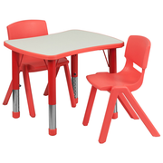 Flash Furniture YU-YCY-098-0032-RECT-TBL-RED-GG 26 5/8" W x 21 7/8" D x 14 1/2" - 23 3/4" Adjustable Height Red Plastic and Gray Laminate Rectangular Preschool Activity Table Set with 2 Chairs