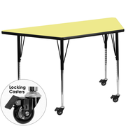 Flash Furniture XU-A3060-TRAP-YEL-T-A-CAS-GG 57.5" W x 26.25" D x 22.25" - 30.37" Adjustable Height Trapezoid Yellow Activity Table