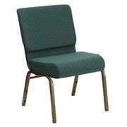 Flash Furniture FD-CH0221-4-GV-S0808-GG Hunter Green 21.25" Width Steel Book Rack with Communion Cup Holder Gold Vein Frame Hercules Series Extra Wide Stacking Church Chair