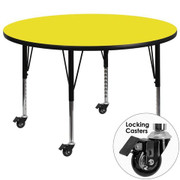 Flash Furniture XU-A48-RND-YEL-H-P-CAS-GG 48" Dia. Round 17.5" - 25.5" Adjustable Height Yellow Activity Table