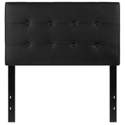 Flash Furniture HG-HB1705-T-BK-GG Black Twin Size Contemporary Style Black Metal Stands with Adjustable Bed Rail Slots Vinyl Lennox Headboard