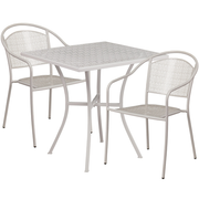 Flash Furniture CO-28SQ-03CHR2-SIL-GG 28" W x 28" D x 28 1/4" H Light Gray Steel Square Rain Flower Design Top Patio Table Set with 2 Chairs