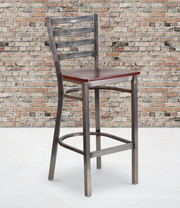 Flash Furniture XU-DG697BLAD-CLR-BAR-MAHW-GG Mahogany Finish Seat With Ladder Back Steel Clear Coated Frame Hercules Series Restaurant Bar Stool