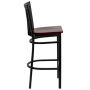 Flash Furniture XU-DG6R8BSCH-BAR-MAHW-GG Mahogany Finish Seat With Schoolhouse Back Steel Black Powder Coated Frame Hercules Series Restaurant Bar Stool