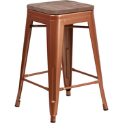 Flash Furniture ET-BT3503-24-POC-WD-GG Copper Galvanized Steel Counter Height with Drain Hole Seat Bar Stool