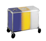 Winholt 148PIB 225 Lbs. 1 White 1 Yellow & 1 Blue Bin 3 Clear Covers Polyethylene Aluminum Frame with Large 5" Casters Triple Assembly Ingredient Bin