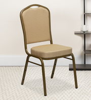 Flash Furniture FD-C01-ALLGOLD-H20124E-GG Beige Diamond Patterned Fabric Gold Powder Coated Frame Finish Hercules Series Stacking Banquet Chair