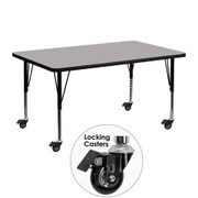 Flash Furniture XU-A2448-REC-GY-H-P-CAS-GG 48"W x 24"D x 25-1/2" Adjustable Height Gray Laminate Top Rectangular Activity Table