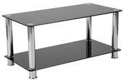 Flash Furniture HG-112347-GG 35.25" W x 17.5" D x 16.5" H Black Tempered Glass Top Stainless Steel Frame Rectangular Riverside Collection Coffee Table